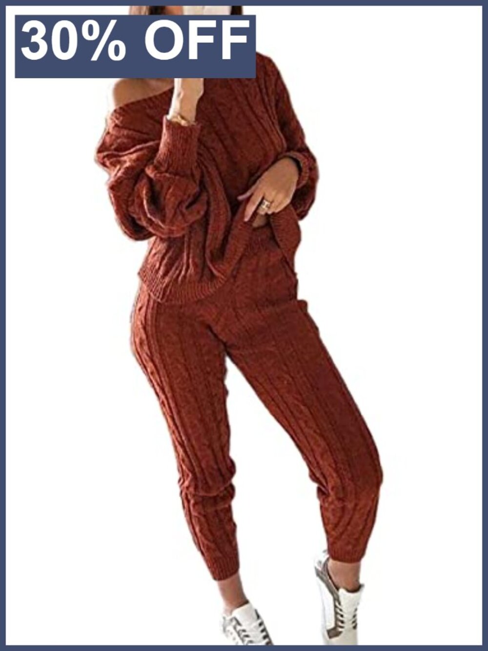 Women's Oversized Cable Knit Sweater Set 2 Piece Loungewear Pullover Pant Set